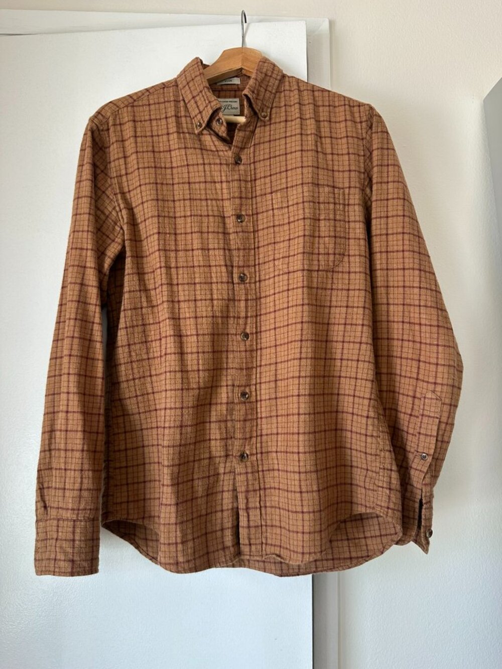 J.Crew Slim Fit Brushed Cotton Plaid Button Down Shirt Small Brown Windowpane